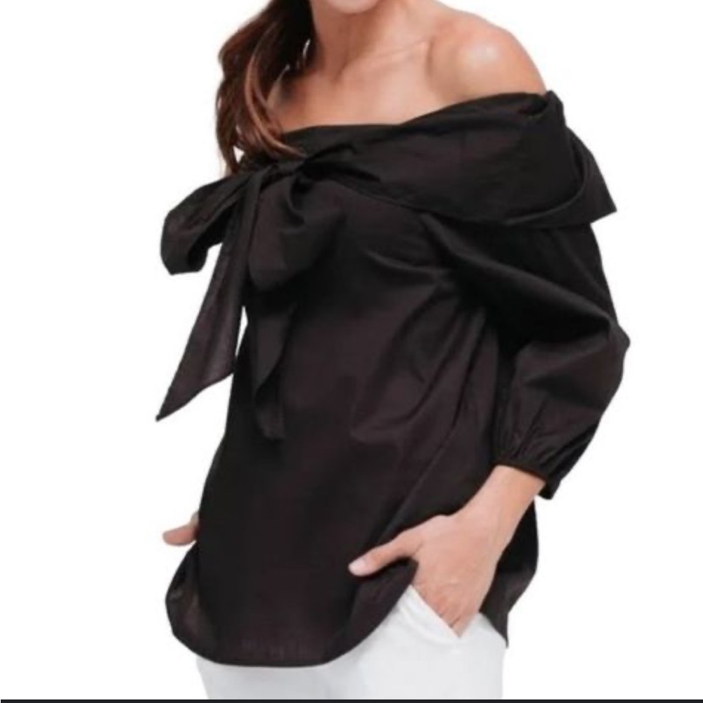 NORDSTROM PLEIONE OFF SHOULDER LOOSE PUFF SLEEVES BOW PULLOVER TOP SIZE MED NWT
